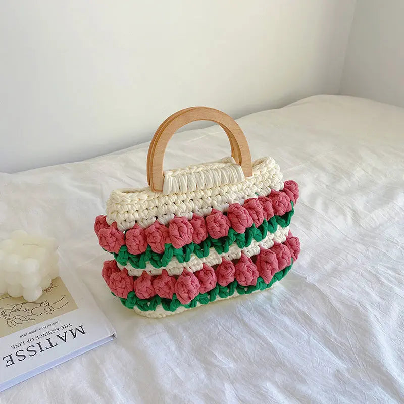 Tulip Bag Hand-woven Bag Cloth Strip Crochet Angel Wishes