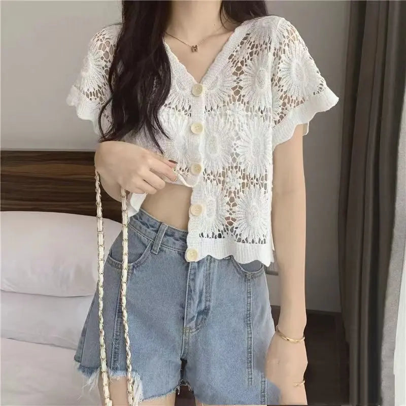 Crochet Thin Loose Long Sleeve top Angel Wishes
