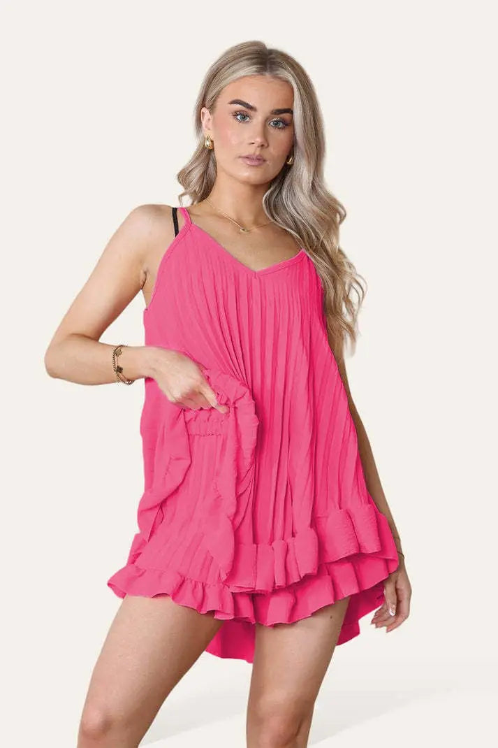 Cami Pleated Frill Hem Top & Matching Frill Shorts Co-Ord Set Angel Wishes