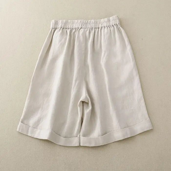 Summer High Waist Cotton Linen Wide Leg Shorts Angel Wishes