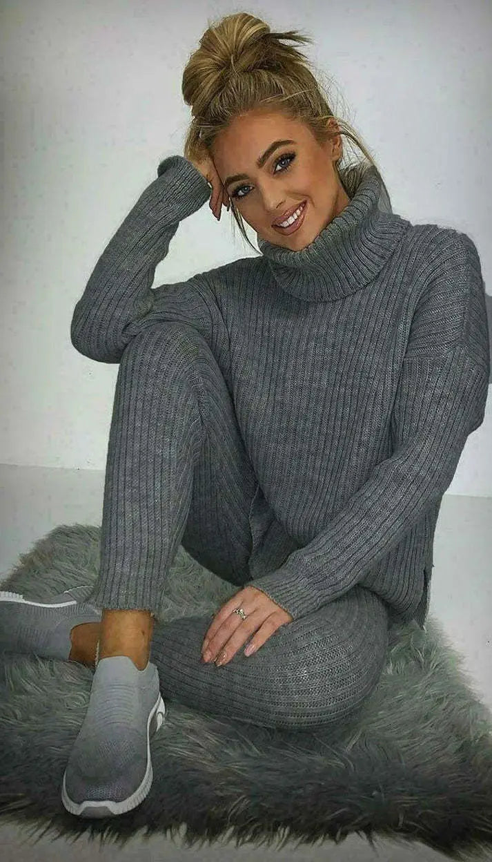 Chunky Knitted Ribbed Top And Leggings Loungewear Set Angel Wishes