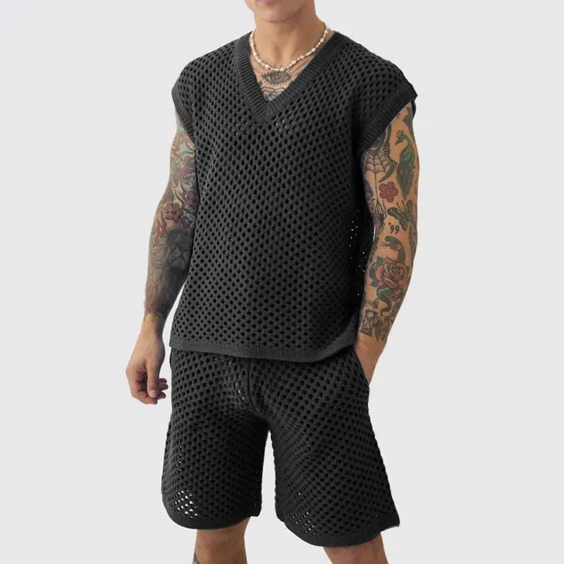 Men's V-neck Knitted Vest Shorts Suit Angel Wishes