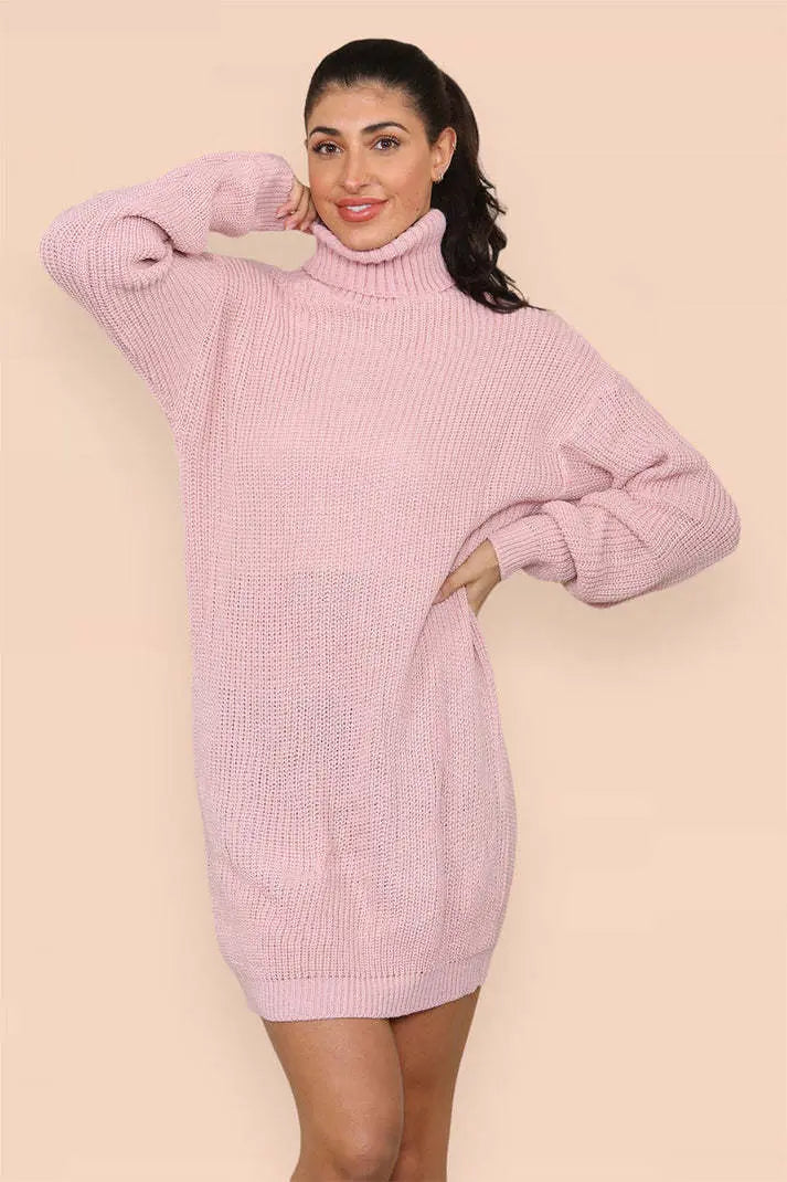 Polo Roll Neck Over Sized Ribbed Knitted Florescent Chunky Sweater Jumper Dress Angel Wishes
