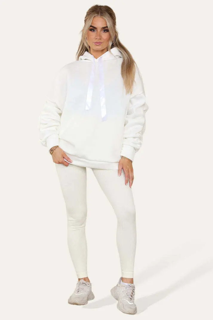 Oversized Ruched Sleeves Hoodie With Satin Ribbon Angel Wishes