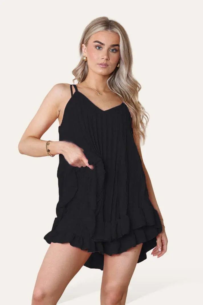 Cami Pleated Frill Hem Top & Matching Frill Shorts Co-Ord Set Angel Wishes