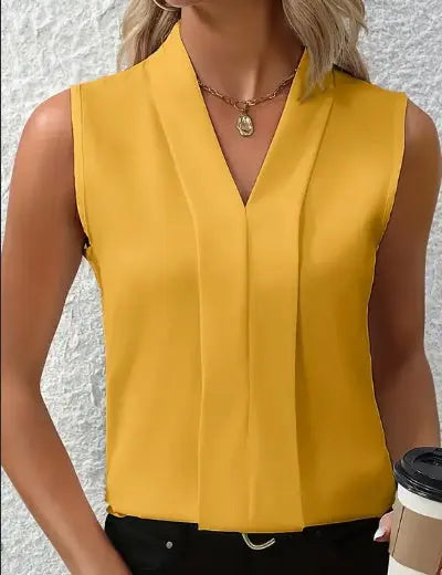 Women's Elegant Sleeveless V-Neck Blouse - Breezy Chic Top Ideal For Spring & Summer, Versatile Fashion For Casual Or Formal Wear Angel Wishes