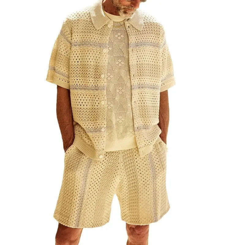 Knitted Cardigan Shorts Color Matching Two-piece Suit Men Angel Wishes