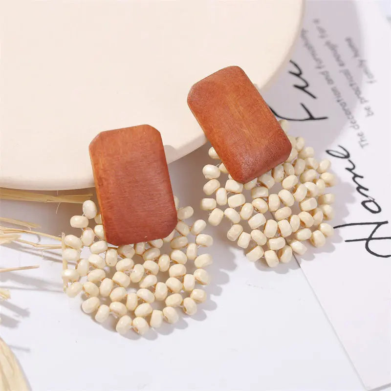 Woven wood vintage earrings Angel Wishes