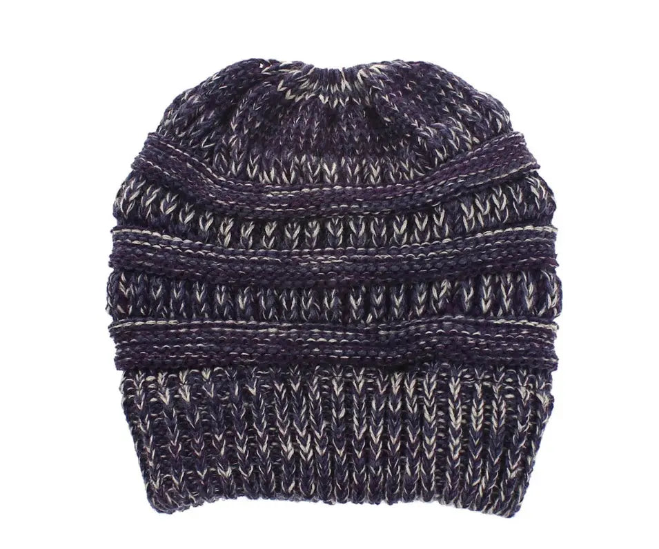 Mixed Color Knitted Wool Hat Ladies Non-labeled Ponytail Hat Angel Wishes
