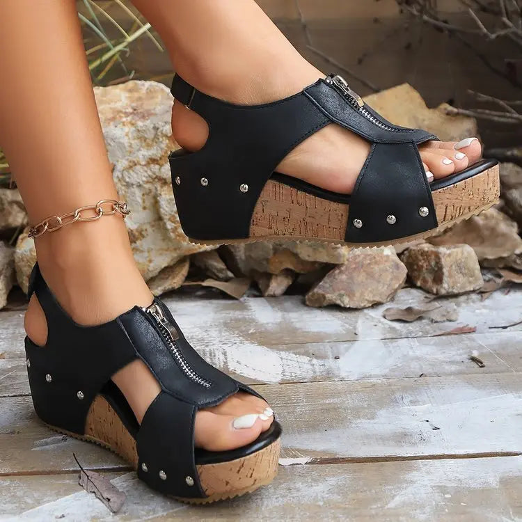 Summer Zipper Wedges Sandals Women's Lightweight Height Increasing Shoes Fashion Casual Sandals Angel Wishes
