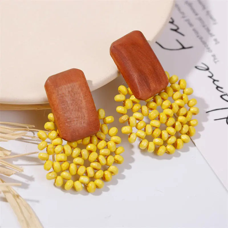 Woven wood vintage earrings Angel Wishes