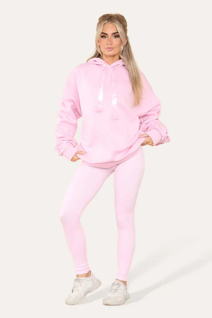 Oversized Ruched Sleeves Hoodie With Satin Ribbon Angel Wishes