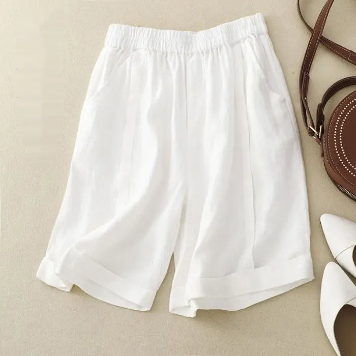 Summer High Waist Cotton Linen Wide Leg Shorts Angel Wishes