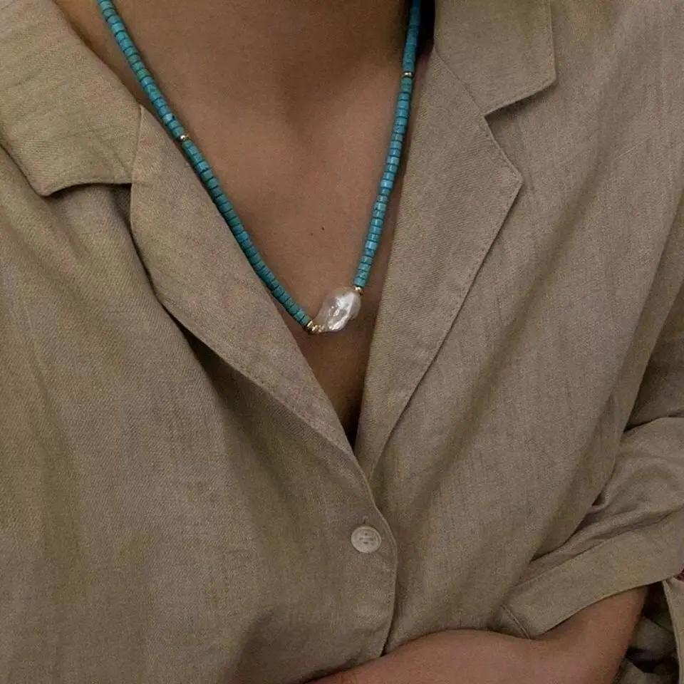 Natural Baroque Pearl Turquoise Necklace Angel Wishes