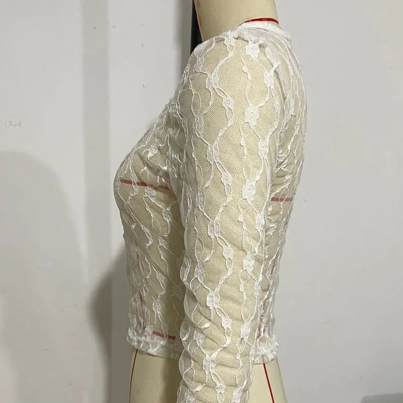 Solid Color Hollow See-Through Lace Long-Sleeved Cardigan Angel Wishes