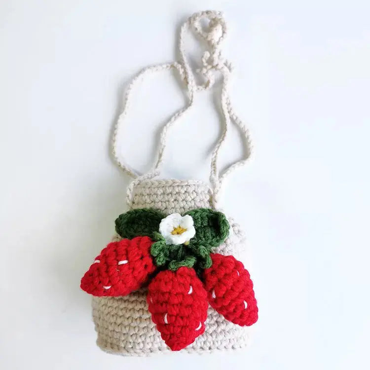 Cute Strawberry Side Back Hand Crochet Knitted Bag Angel Wishes