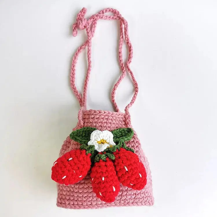 Cute Strawberry Side Back Hand Crochet Knitted Bag Angel Wishes