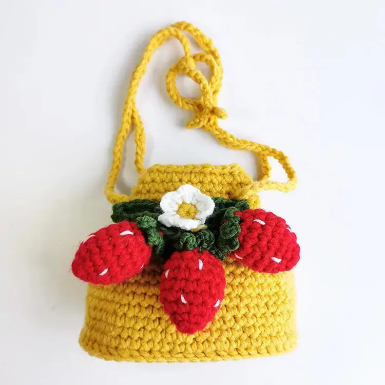 Cute Strawberry Side Back Hand Crochet Knitted Bag Angel Wishes