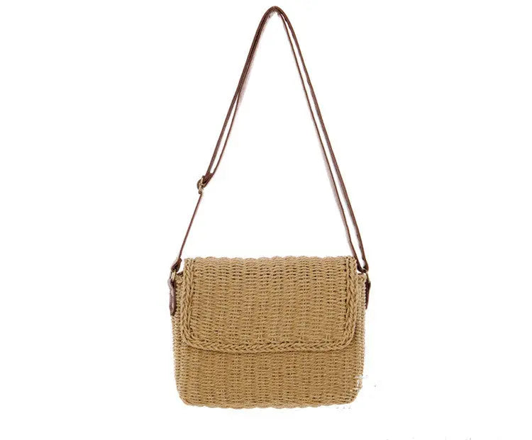 Envelope Type Magnetic Buckle Straw Woven Bag Woven Bag Shoulder Diagonal Female Bag Angel Wishes