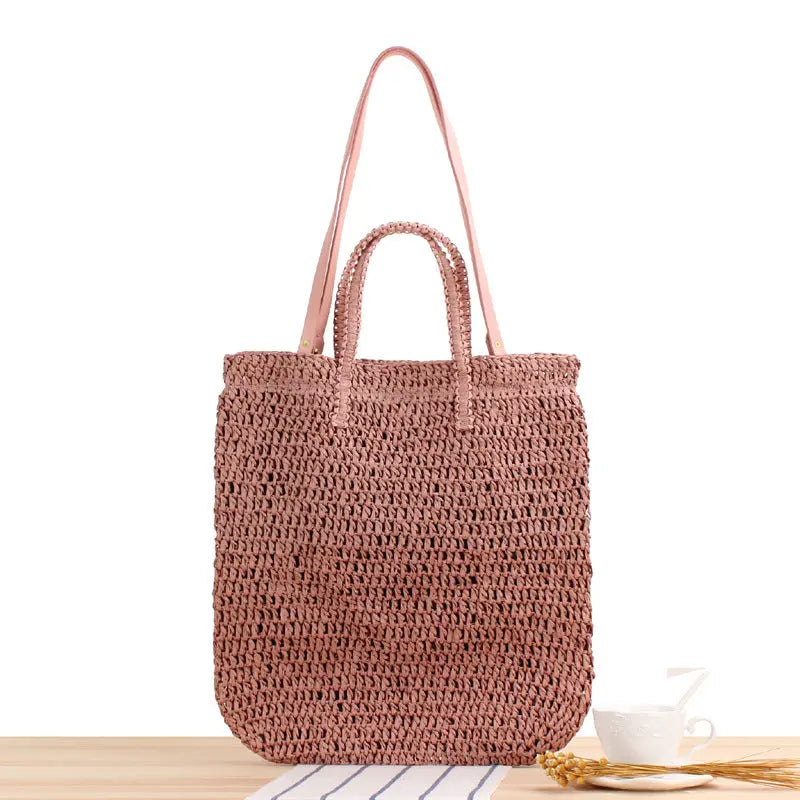 Solid Color Hollow One-shoulder Portable Dual-use Woven Bag Angel Wishes