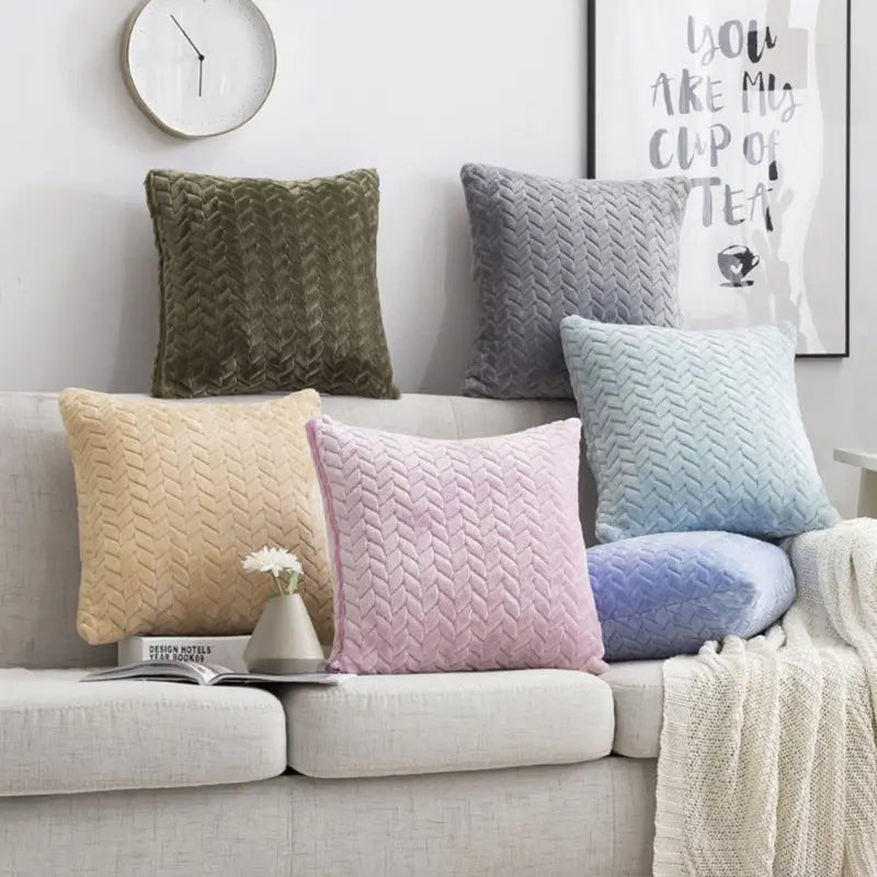 Flannel Solid Color Throw Pillow Sofa Cover Cushion Cover Nordic Style Simple Style Angel Wishes