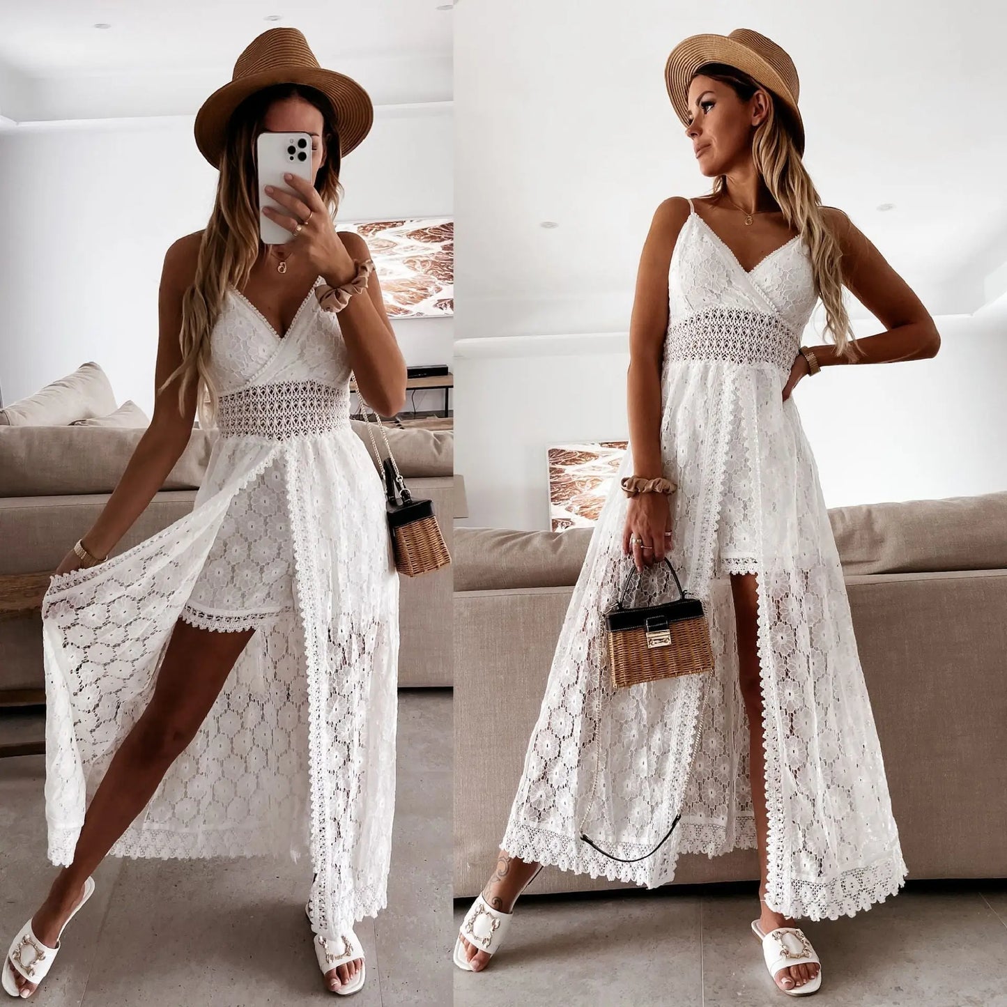 Sling Stitching Casual Jumpsuit Hollow Jumpsuit Angel Wishes