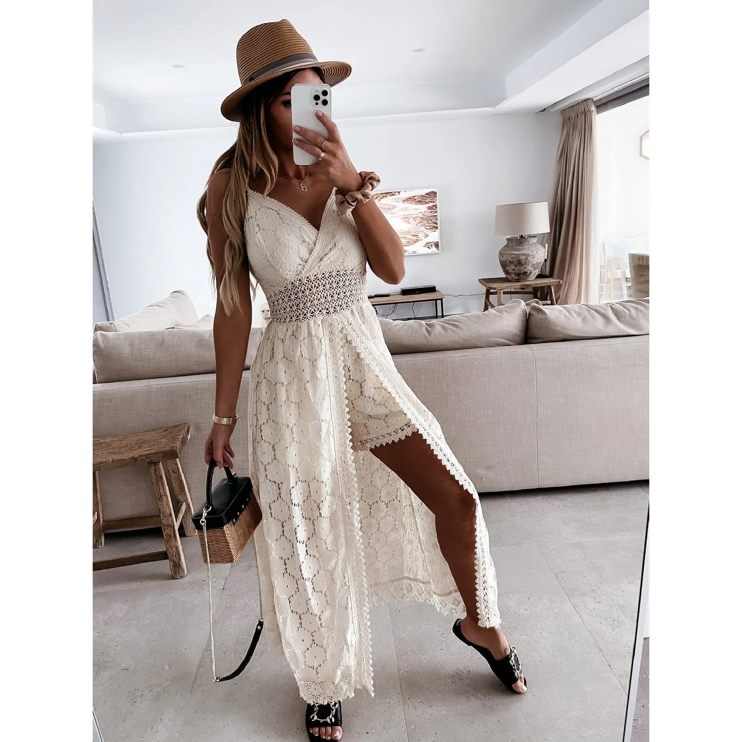 Sling Stitching Casual Jumpsuit Hollow Jumpsuit Angel Wishes