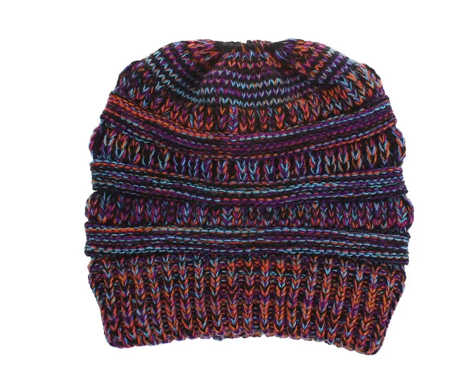 Mixed Color Knitted Wool Hat Ladies Non-labeled Ponytail Hat Angel Wishes
