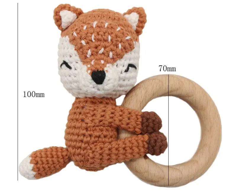 Handmade Crochet Fox Elk Rattle Toy Baby Molar Teether Angel Wishes