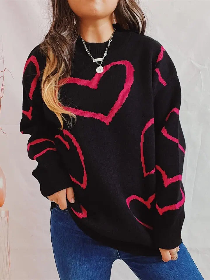 Love Pattern Sweater Round Neck Long Sleeve Angel Wishes