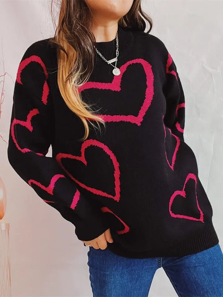 Love Pattern Sweater Round Neck Long Sleeve Angel Wishes