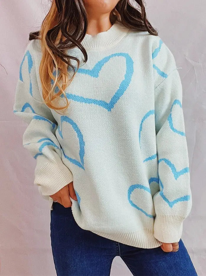 Love Pattern Sweater Round Neck Long Sleeve Angel Wishes