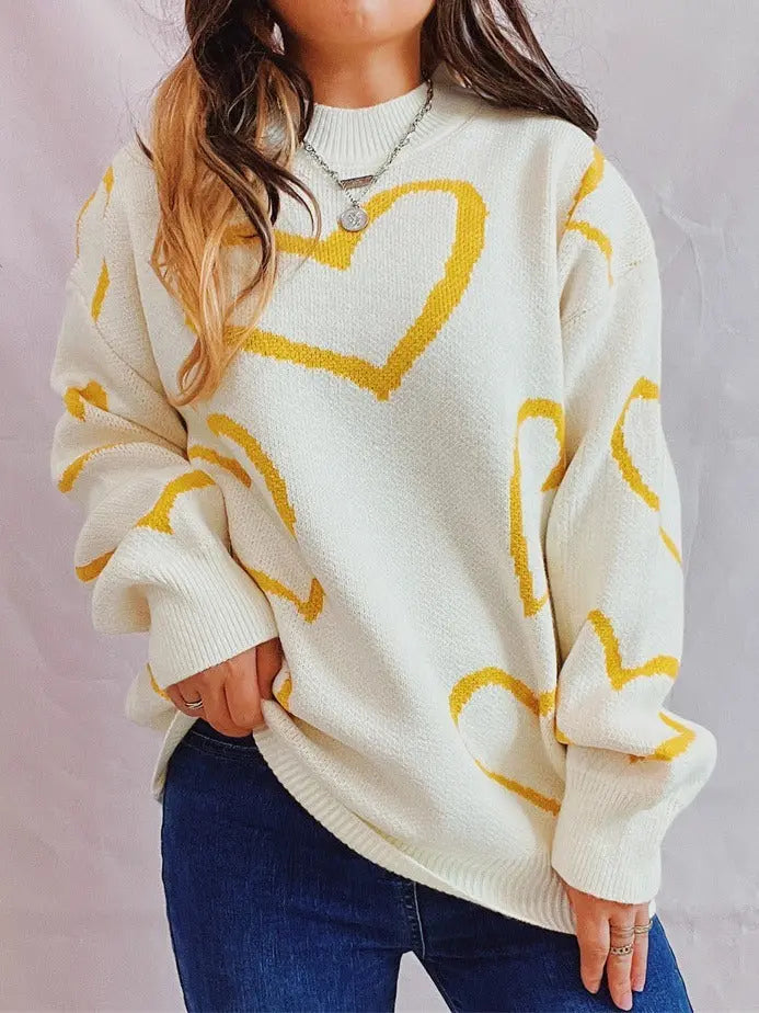 Love Pattern Sweater Round Neck Long Sleeve Angel Wishes