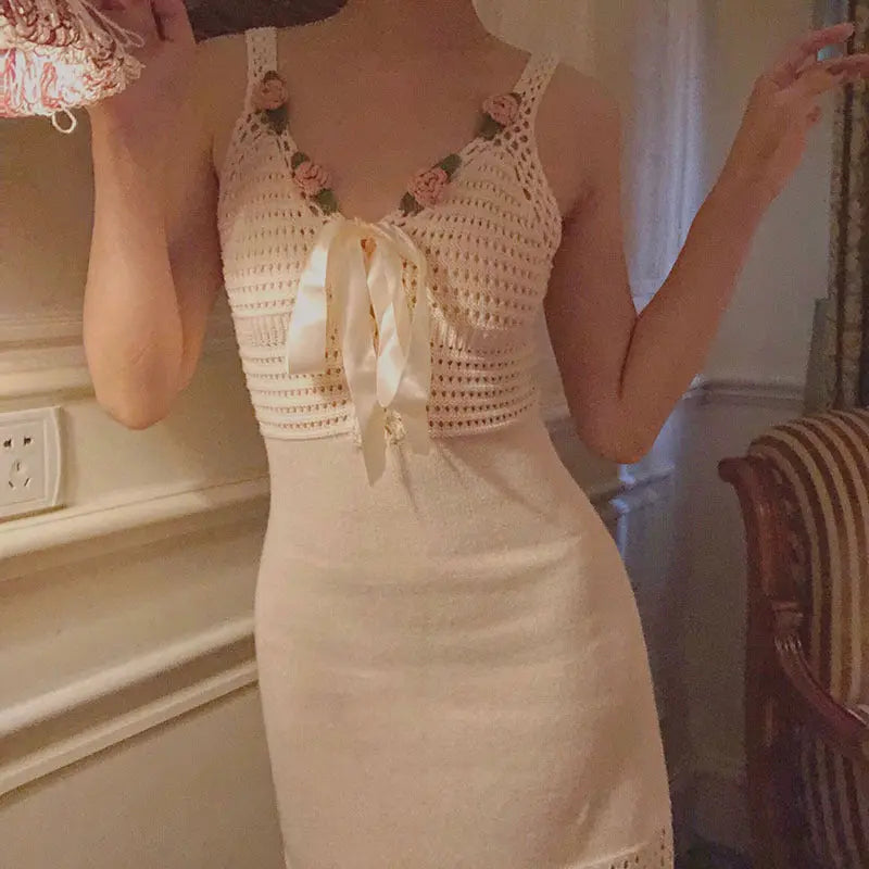 Hand-crocheted lace-up knitted dress Angel Wishes