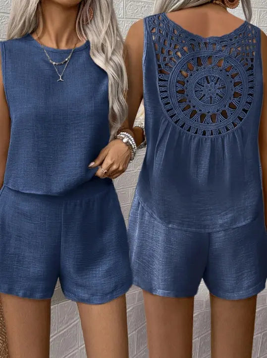 Women'S Casual Summer Sleeveless Jumpsuit With Intricate Back Design Angel Wishes