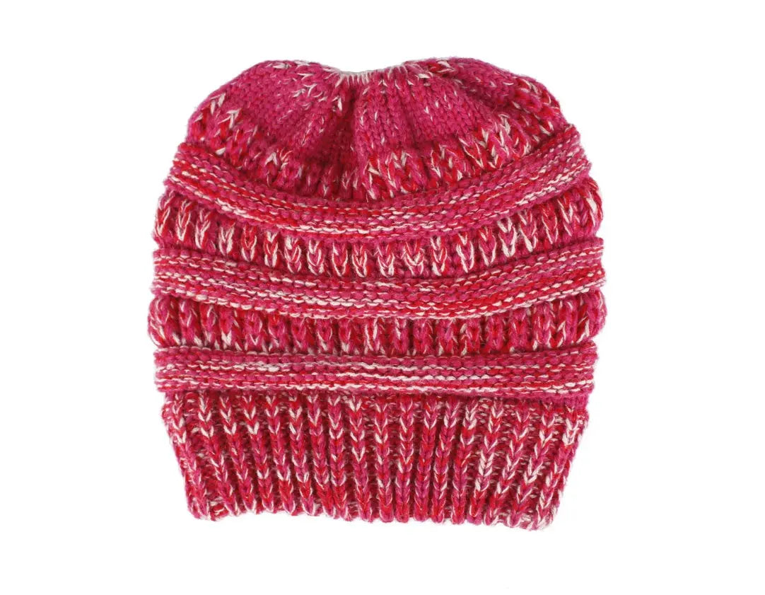 Mixed Color Knitted Wool Hat Ladies Non-labeled Ponytail Hat Angel Wishes