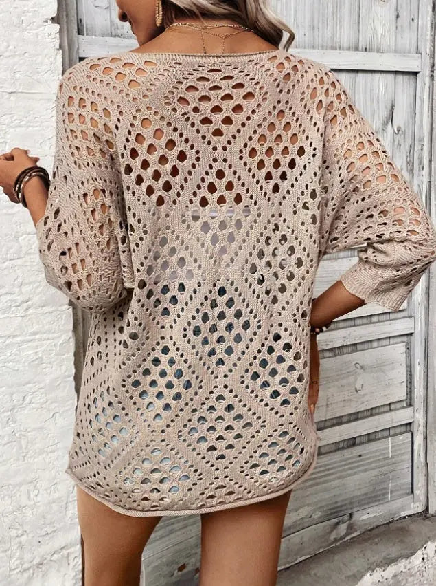 Women's Loose Casual Sleeve Hollow Knit Top Angel Wishes
