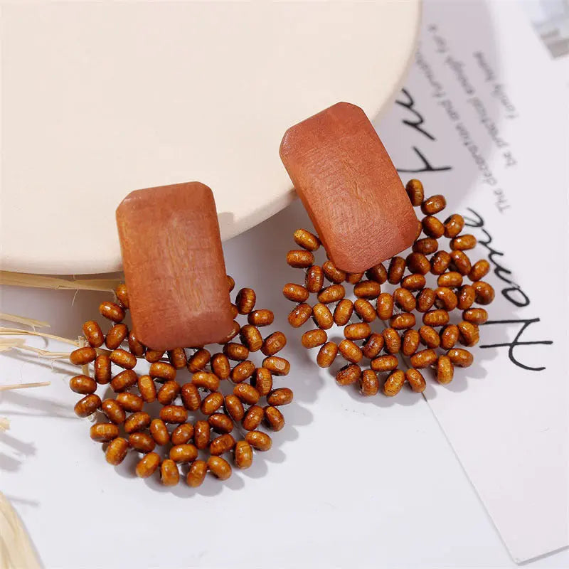 Woven wood vintage earrings Angel Wishes