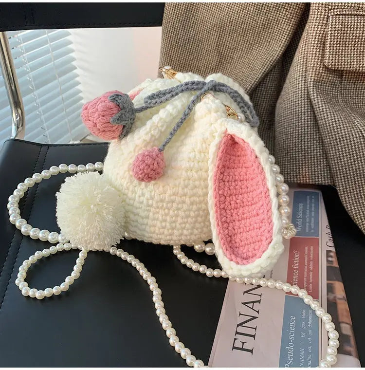 Strawberry Rabbit Crochet Wool Shoulder Bag Angel Wishes