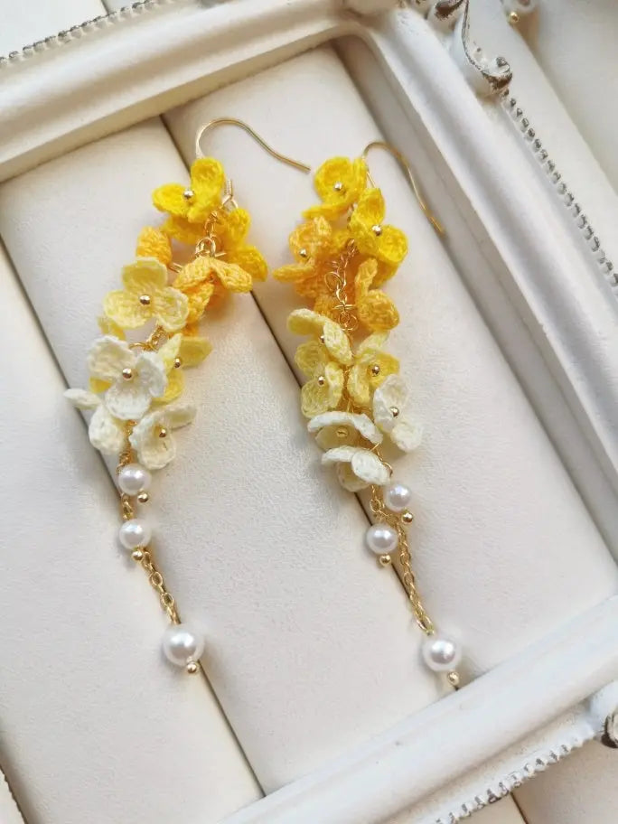 Handmade Lace Thread Micro Crochet Crushed Flower Earrings Angel Wishes