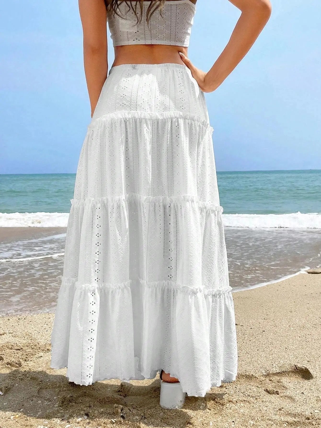 Women's Elastic Waist Mid-length Stitching Solid Skirt Angel Wishes