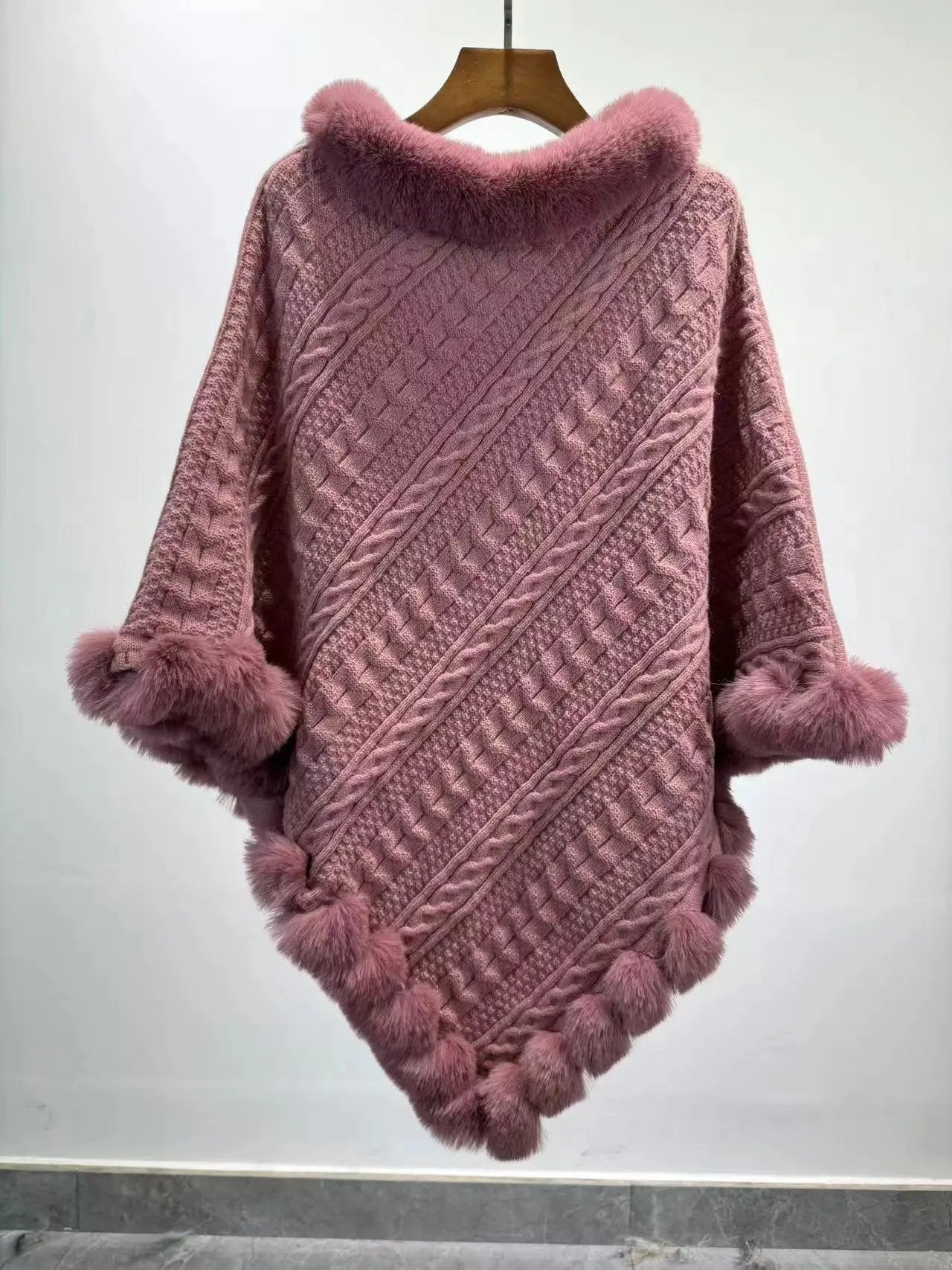 Fur Collar Oversized Knit Pullover Shawl Cloak Angel Wishes