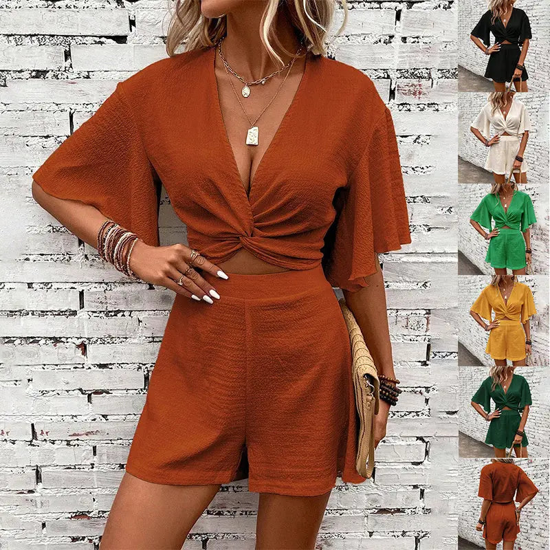 Ruffle Sleeve Short-sleeved Top & Shorts Angel Wishes