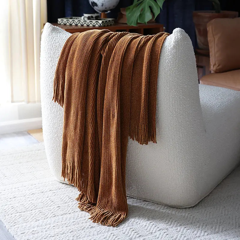 Skin-friendly Chenille Solid Color Knitted Sofa Decoration Air Conditioner Blanket Angel Wishes