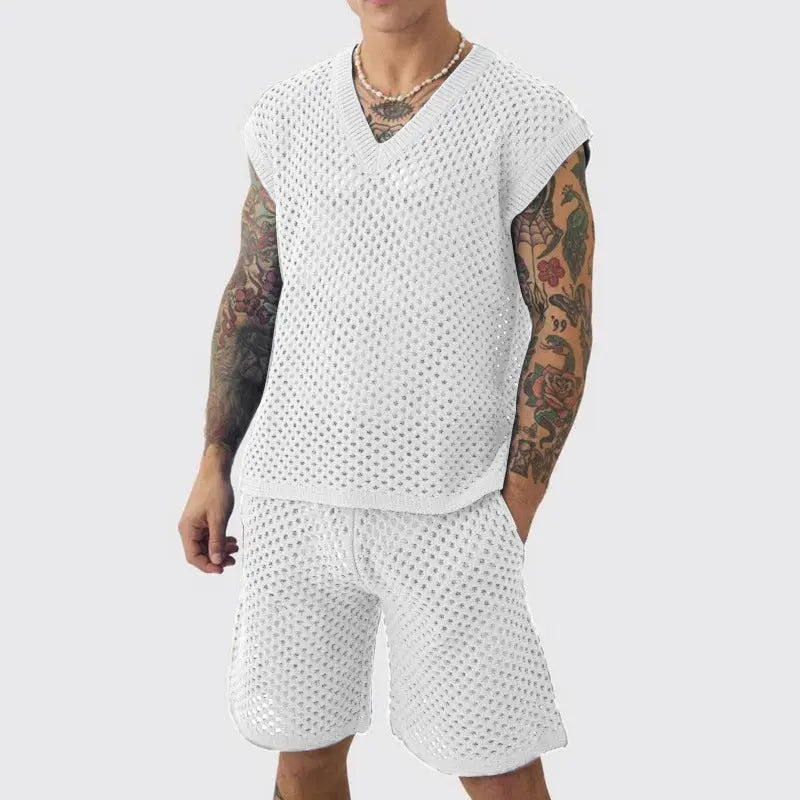 Men's V-neck Knitted Vest Shorts Suit Angel Wishes