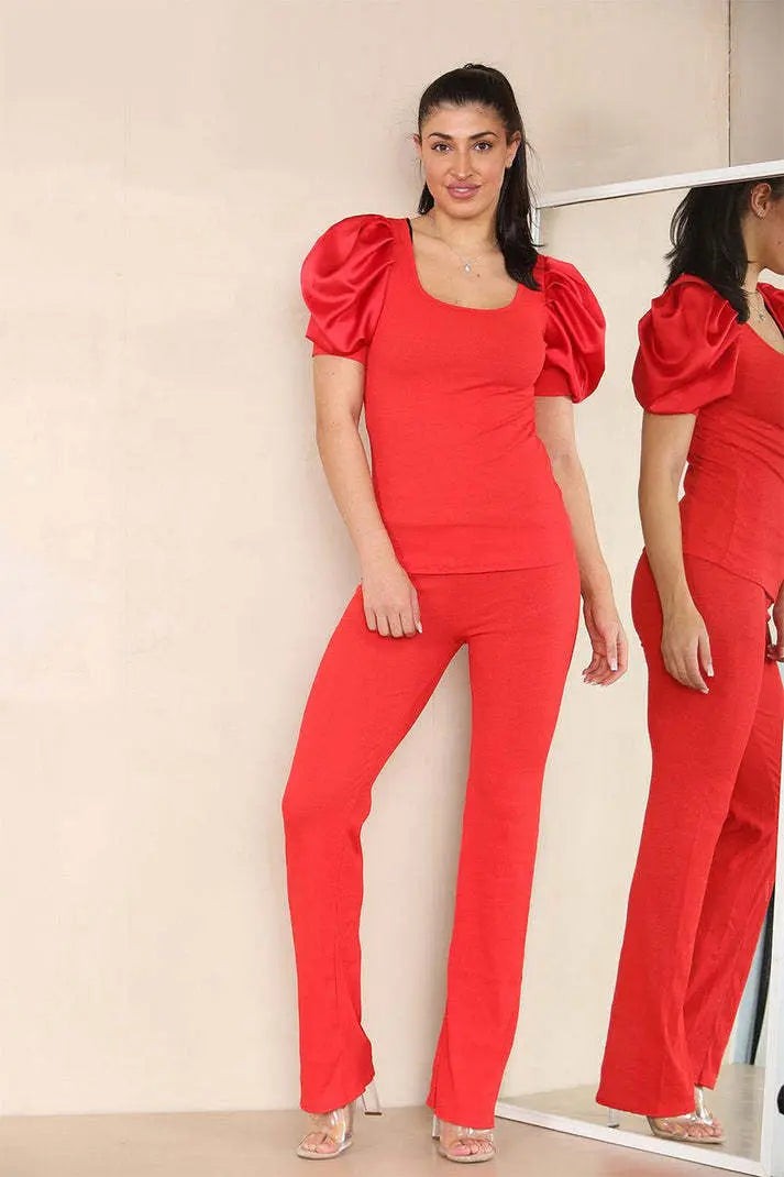 Silky Satin Sleeves Ribbed Lounge Set Angel Wishes