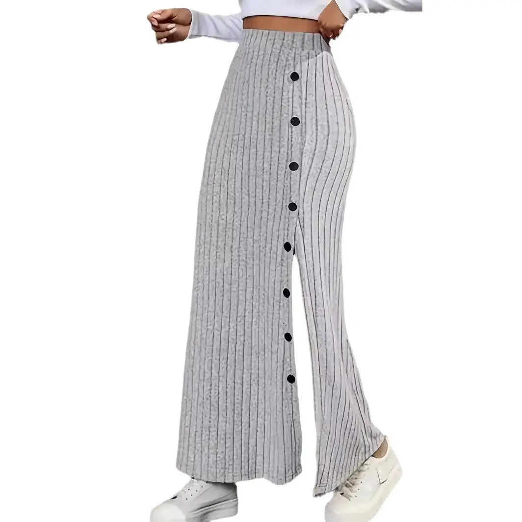 Women Knitted Dress Sunken Stripe Slit Fastener Decoration Sheath Skirt Angel Wishes