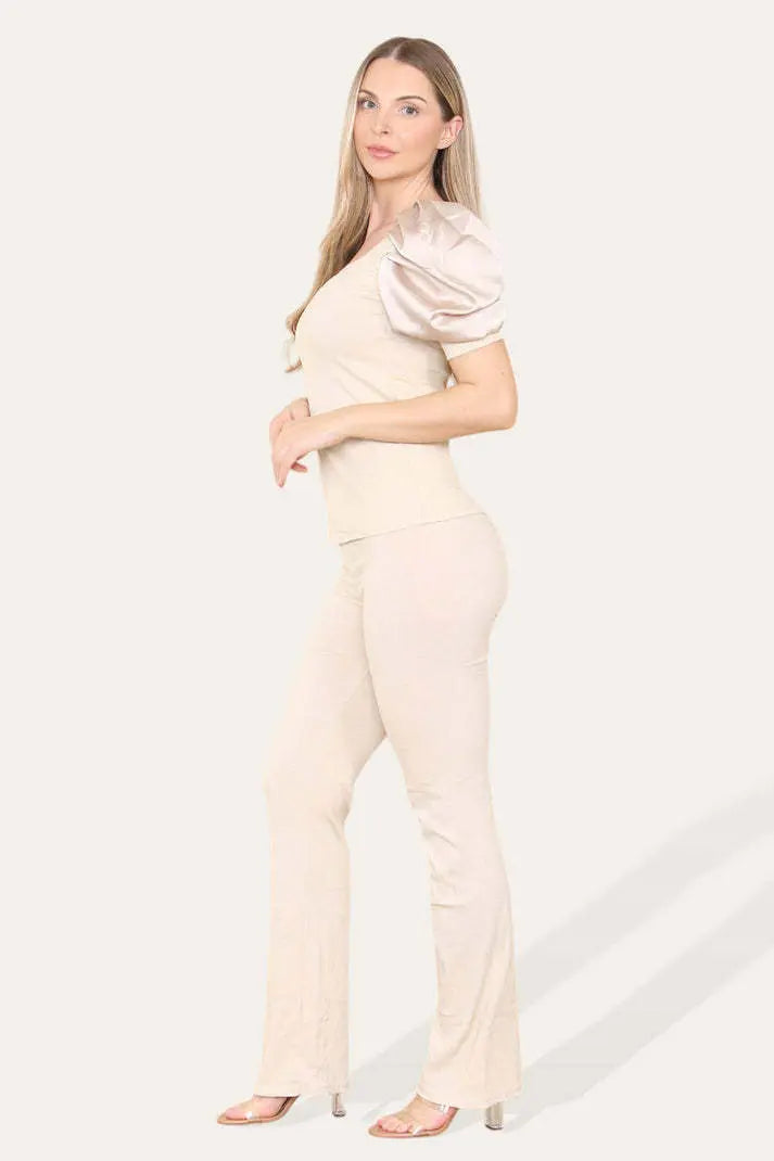 Silky Satin Sleeves Ribbed Lounge Set Angel Wishes