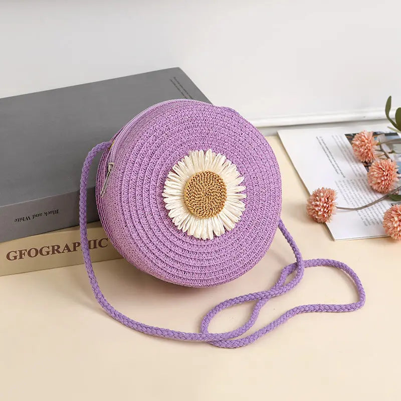 Pastoral Style Raffia Bag Woven Mobile Phone Bag Crossbody Angel Wishes