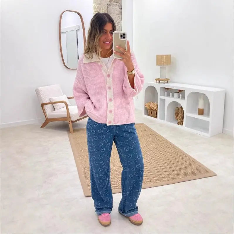 Denim Trousers Love Crochet Wash Straight Angel Wishes